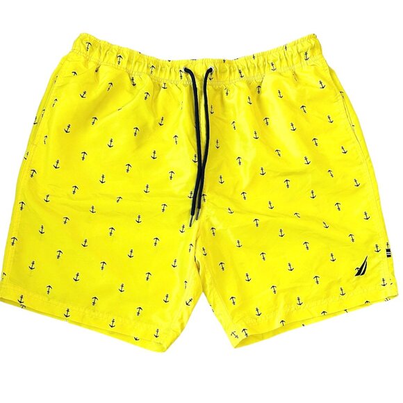 Nautica Men's Shorts Anchor Swim Trunks Yellow/Navy Blue Size XL Pre-owned - Picture 1 of 5